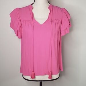 A Loves A Top Small Pink Double Ruffle Sleeve Tassels Dillards Blouse